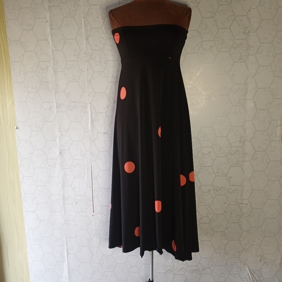 Lularoe long black skirt with orange polkadot pattern - Picture 8 of 13